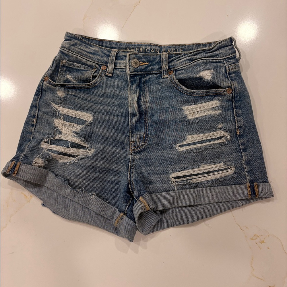American Eagle Outfitters Women's Ripped Blue Jean Shorts